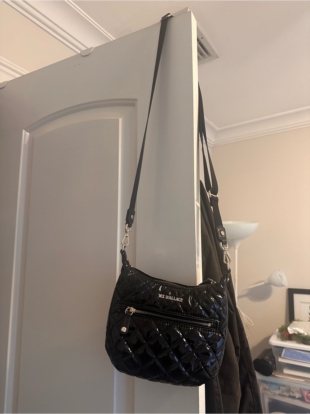 MZ Wallace Black Quilted Patent Shoulder Bag
